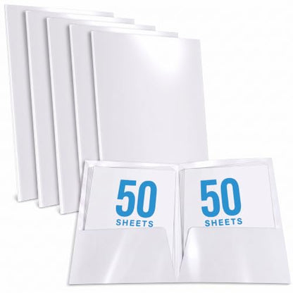 Better Office Products 2 Pocket Glossy Laminated White Paper Folders, Letter Size, 25 Pack, White Paper Portfolios, Box of 25 - color: White