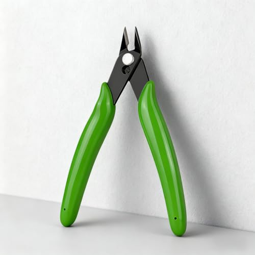 Micro Flush Cutters, 5-Inch Precision Side Cutters - High Carbon Steel, Spring-Loaded & Non-Slip Handle for Electronics, Wiring, Sprue, Zip Ties(Green) - color: Green