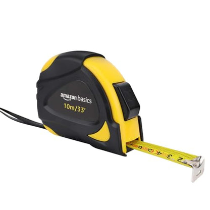 Amazon Basics Self-Locking Tape Measure with Belt Clip, 33 feet (10 m), Inch/Metric Scale, MID Accuracy, Black, Yellow - color: Black, Yellow, size: 10.1 m