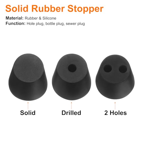 uxcell 6 Pcs 1-Hole Rubber Stopper, Tapered Lab Seal Tube Stopper Plug for Test Tube Flasks Glass Containers Industry and Laboratories, 32x26x25mm Black - size: 32x26x25mm