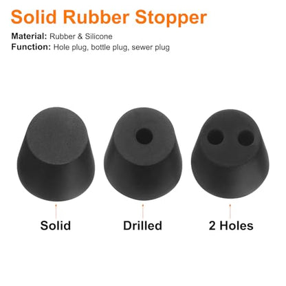 uxcell 6 Pcs 1-Hole Rubber Stopper, Tapered Lab Seal Tube Stopper Plug for Test Tube Flasks Glass Containers Industry and Laboratories, 32x26x25mm Black - size: 32x26x25mm