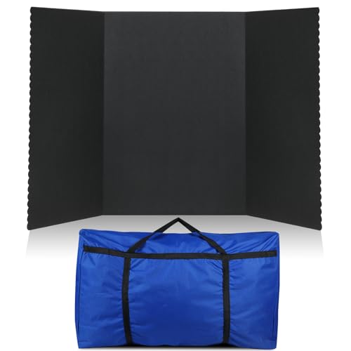 Paterr Trifold Display Board, Hook and Loop Fabric, Black, 72 x 36 Inch - color: Black