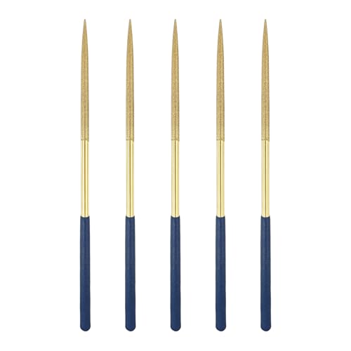 HARFINGTON 5Pcs Diamond File 5x180mm 120Grit Diamond Needle Gold Files - color: Gold, size: 5 x 180mm 120 Grit
