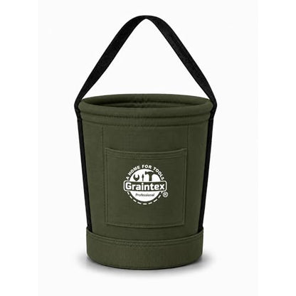 Graintex Tapered Canvas Bucket 12"x10"x15", Utility Tool Bucket One Inside Pocket, Reinforced Base & Carry Handle, Ripstop Canvas - Hunter Green - color: Hunter Green