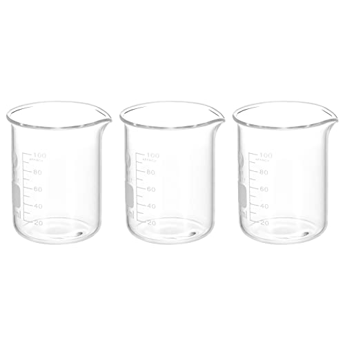 PATIKIL 3Pcs 100ml Low Form Glass Beaker, 3.3 Borosilicate Glass Graduated Printed Scale Measuring Cups with Spout for Kitchen Lab Liquids - size: 100ml