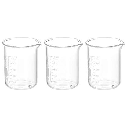 PATIKIL 3Pcs 100ml Low Form Glass Beaker, 3.3 Borosilicate Glass Graduated Printed Scale Measuring Cups with Spout for Kitchen Lab Liquids - size: 100ml