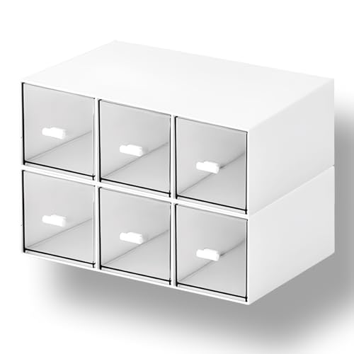 Desktop Organizer With 6 Drawers, Pencil Box, Stationary Organizer - color: 2 Tall Layers & 6 Drawers, White