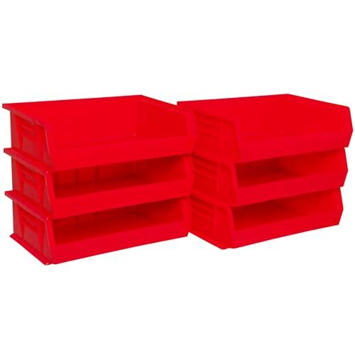 Akro-Mils 30255 AkroBins Plastic Storage Bins, 11"x16"x5", Red, 6-Pack - color: Red