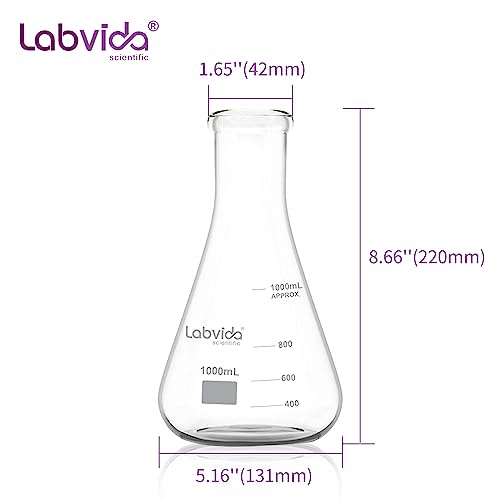 2pcs 1000ml Narrow Mouth Glass Erlenmeyer Flasks, LVC005 - style: Vol. 1000ml, Pack of 2