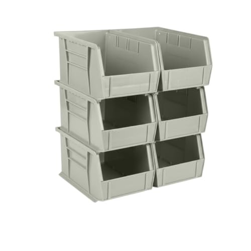 9.5" x 6" x 5" (6 Pack) Plastic Stackable Storage Bin, Gray/Brown - color: Gray/Brown, size: 6 Pack