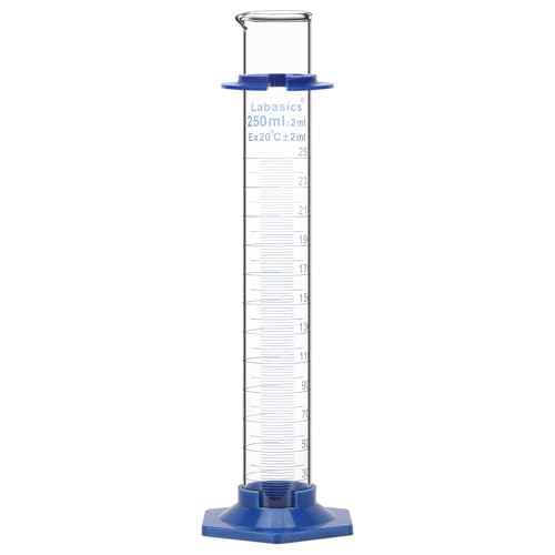 Labasics Graduated Cylinder with Plastic Hexagonal Base, Borosilicate Glass for Laboratory Precise Measurement, 250 ml - size: 250 ml
