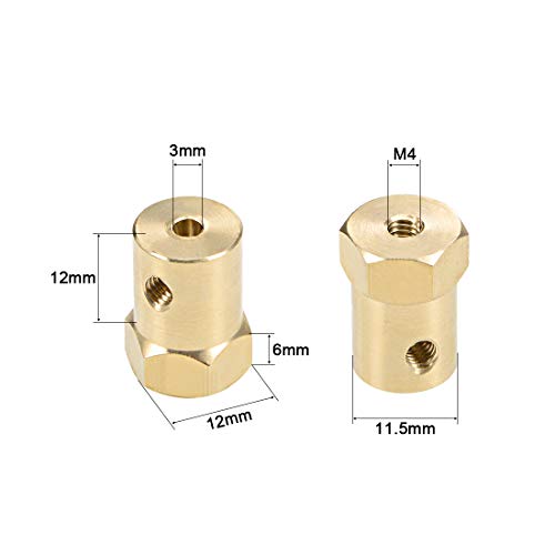 uxcell Hex Coupler 3mm Bore Motor Hex Brass Shaft Coupling Connector for Car Wheels Tires Shaft Motor 4pcs - size: 3mm