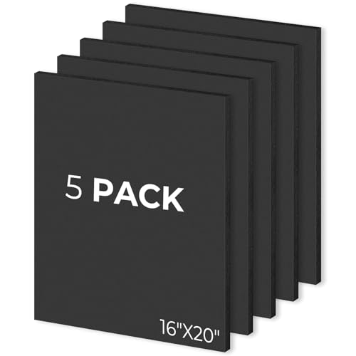 Mat Board Center 16x20 Black Foam Boards Pack of 5, 3/16" Thick - color: Black, size: 16x20