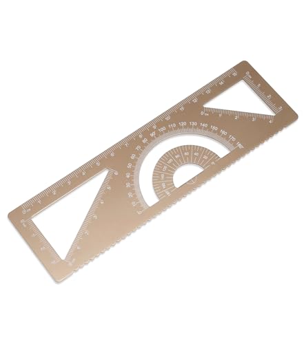 4-in-1 Geometry Set, Metal Math Ruler Kit- Aluminium Protractor, 2 Precision Triangles, Straight Edge Rule - Multifunctional Drafting& Measuring Small Ruler for Kids School - 6 in, Gold - color: Gold