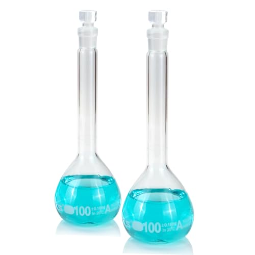 100 ml Volumetric Flask,Clear,3.3Borosilicate Glass,Class A,NS12/14 Glass Stopper,Laboratory Project (Pack of 2) - color: Clear, size: 100ml