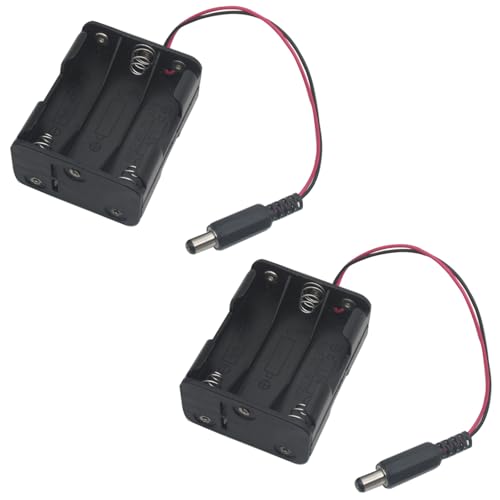 2 Pcs 6xAA Power Box 6V Black Battery Pack Holder Case Box with DC Plug Barrel Jack Connector for Wireless Camera Halloween LED Light Strip