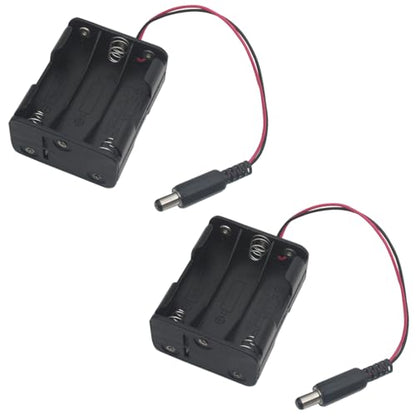 2 Pcs 6xAA Power Box 6V Black Battery Pack Holder Case Box with DC Plug Barrel Jack Connector for Wireless Camera Halloween LED Light Strip