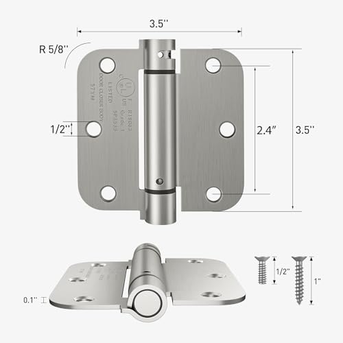 HOSOM Self Closing Door Hinges 3.5 Inch,Spring Loaded Hinges - color: Brushed Nickel-5/8'', size: 3.5" 1 Pack