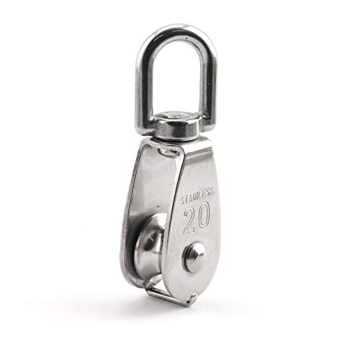 3-Pack M20 Single Pulley Block Stainless Steel Heavy Duty Hardware Single Wheel Swivel Rigging Lifting Wheel Fixed Pulley for Wire Rope Loading 75kg - size: 3-Pack M20