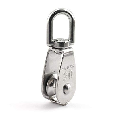 3-Pack M20 Single Pulley Block Stainless Steel Heavy Duty Hardware Single Wheel Swivel Rigging Lifting Wheel Fixed Pulley for Wire Rope Loading 75kg - size: 3-Pack M20