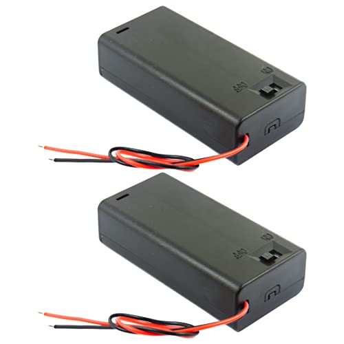 2pcs 2 x AA 1.5V (Total: 3V) Battery Holder Box Case with On/Off Switch Plastic ABS Storage for Electronic DIY Leads 2X Slots and Wires