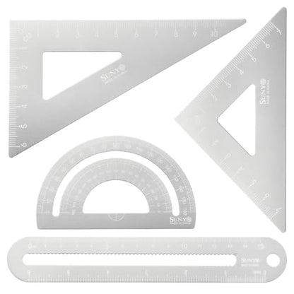 HARFINGTON 4pcs Triangular Ruler Set 15cm/6" Aluminum Alloy Silver White - color: Silver White
