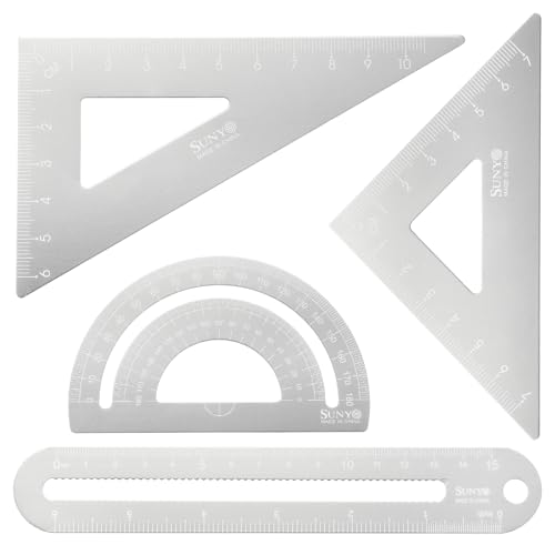 HARFINGTON 4pcs Triangular Ruler Set 15cm/6" Aluminum Alloy Silver White - color: Silver White