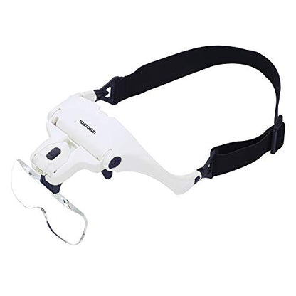 YOCTOSUN Magnifying Glasses with Light, LED Head Magnifier with 5 Lenses, Headband, Storage Case, Hands Free Lighted Head Magnifying Visor for Close Work Hobby Crafts - style: Head Magnifier with 2 LED Lights & Storage Case