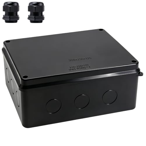 Project Box IP65 Waterproof Dustproof Junction Boxes ABS Plastic DIY Electronic Case, Indoor & Outdoor Electrical Box Power Cord Enclosure Black 300x250x120mm - size: 11.8" x 9.8" x 4.7"
