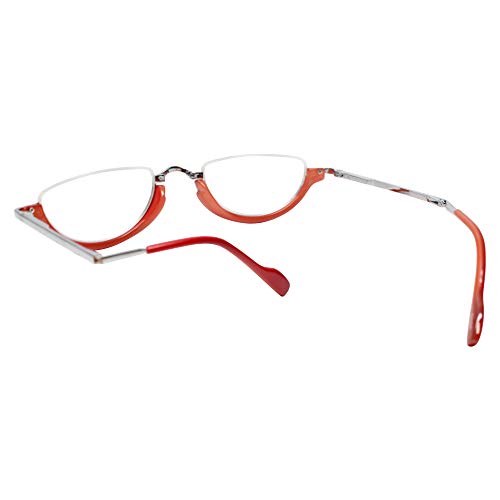 Calabria 309 Compact Folding Reading Glasses Mens Womend Trendy Semi-Rimless Foldable Pocket Readers Eyeglasses w/Hard Case - color: Cherry