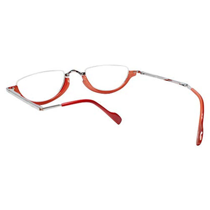 Calabria 309 Compact Folding Reading Glasses Mens Womend Trendy Semi-Rimless Foldable Pocket Readers Eyeglasses w/Hard Case - color: Cherry