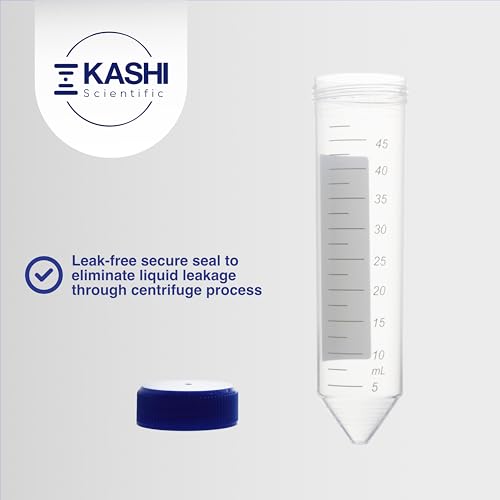 Kashi Scientific 50mL Screw-Cap Conical Centrifuge Tubes, Sterile Transparent Test Tubes with Printed Graduation and Write-on Spot [50mL, 25] - size: 50mL Conical, Sterile