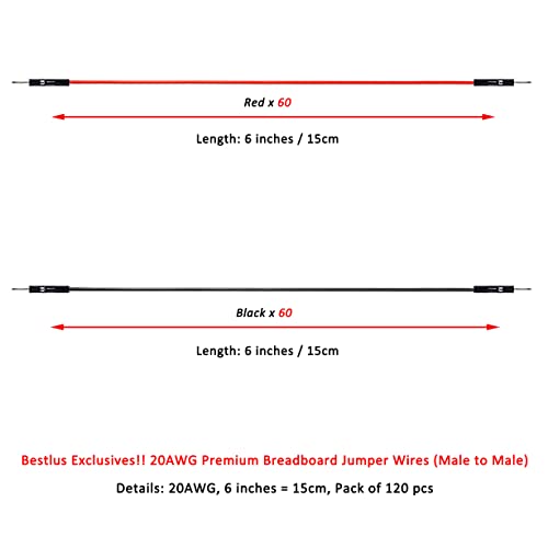 Breadboard Jumper Wires 20AWG, Bestlus Exclusives Male to Male Jumper Wires 6''/15CM Pack of 120 Square Head 0.1'' (15CM / 6'', M/M, Red x 60 Pieces Black x 60 Pieces) - color: Male-Male, 15CM- BR, size: 15CM / 6''