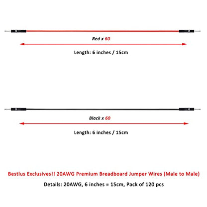 Breadboard Jumper Wires 20AWG, Bestlus Exclusives Male to Male Jumper Wires 6''/15CM Pack of 120 Square Head 0.1'' (15CM / 6'', M/M, Red x 60 Pieces Black x 60 Pieces) - color: Male-Male, 15CM- BR, size: 15CM / 6''