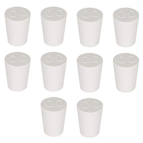 Labasics 10PK 00# Solid Rubber Stoppers - Size:.43" Bottle, 0.59" Top, 0.75" Length - White Tapered Lab Seal Rubber Stoppers - size: 00#