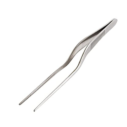 Cat Cora Offset Plating Tongs, Stainless Steel, Grooved Tips, Spring Action, Fine Garnishing and Decorating Control - style: Plating Tongs