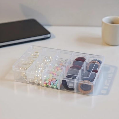 VBQFDPH Clear Plastic 15 Compartment Organizer Box with Dividers