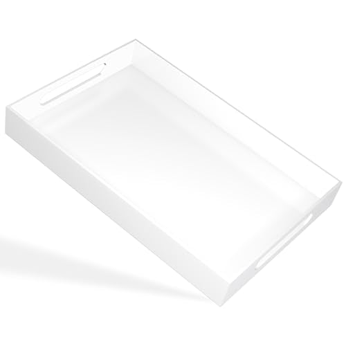 White Tray 20×12" with Cut Handles - Spill Proof Decorative Tray is an Ideal Countertop Organizer for Living Rooms, Ottoman Coffee Tables, Offices, Kitchens & Serving Guests - color: White, size: 20" x 12" x 2"