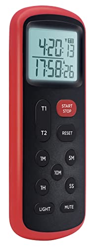 Lavatools KT8 Digital Kitchen Dual Timer & Stopwatch, Backlight, Ultra Loud Alarm, Mute Function, Quick-Set Buttons, Hang Hole, Magnetic for Cooking and Classroom with Lanyard - color: Chipotle