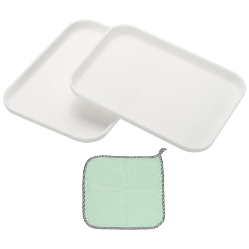 PATIKIL 7.9x5.9 Plastic Tray, 2 Pack Rectangular Plates Small Food Tray Wheat Plates Dishes Reusable Dessert Plate Trays with Cloth for Cake Fruits Salad Cupcake Steak Serving White - color: White, size: "xS(7.9"x5.9")