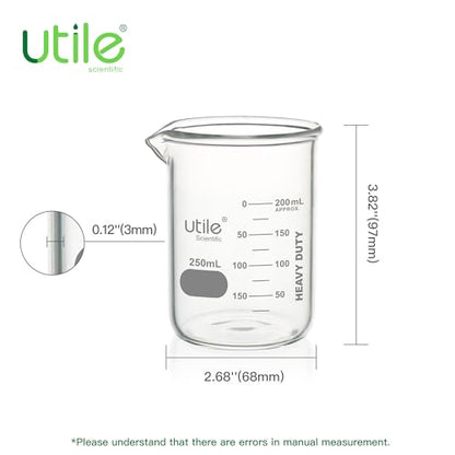 Utile 6 Pcs 250ml Glass Beaker Set, Chemical Glass Beakers, Low Form Borosilicate 3.3 Glass Lab Beaker with Printed Graduation, 4000.0250.6 - style: 250 ml (6pcs)
