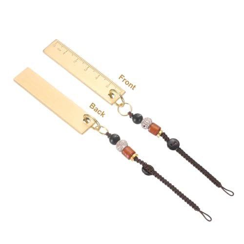 HARFINGTON Gold Brass Ruler 6cm Metric Scale Straight End Ruler with Pendant for Gift Classroom Home Office