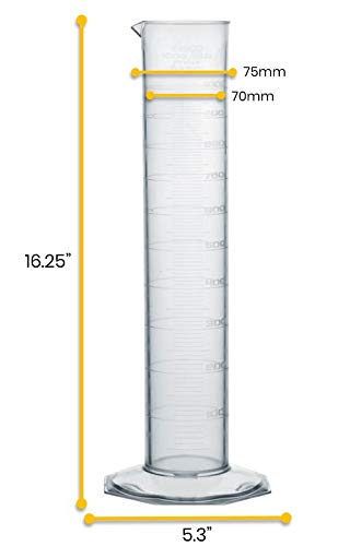 Graduated Cylinder, 1000mL - Class A Tolerance - Octagonal Base - TPX Plastic - Industrial Quality, Autoclavable - Eisco Labs - size: 1000mL