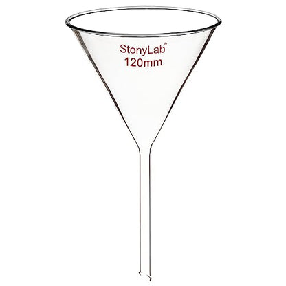 stonylab 1-Pack Glass Funnel, Heavy Wall Borosilicate Glass Funnel, 120mm Diameter and 120mm Stem Length - size: 120mm Diameter and 120mm Stem