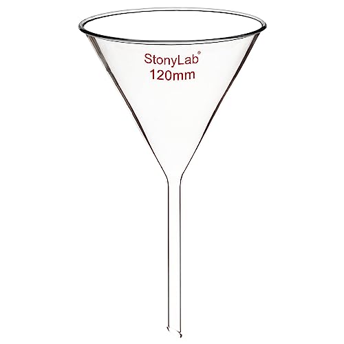 stonylab 1-Pack Glass Funnel, Heavy Wall Borosilicate Glass Funnel, 120mm Diameter and 120mm Stem Length - size: 120mm Diameter and 120mm Stem