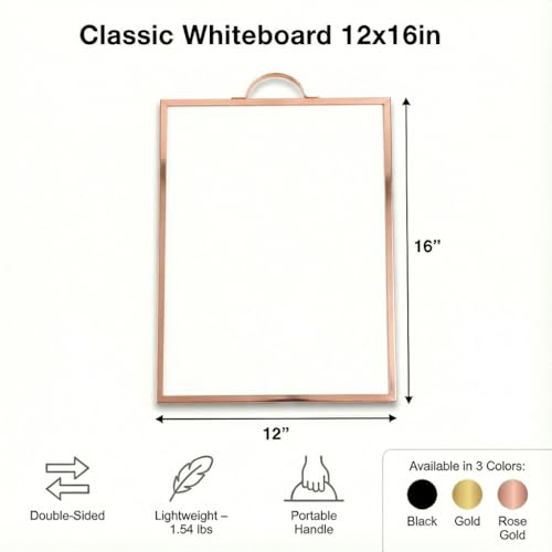 Magnetic Dry Erase Board 12x16 with Handle, Double Sided Portable Rose Gold Whiteboard for Home, Office, School & Kitchen - style: Rose Gold Handle
