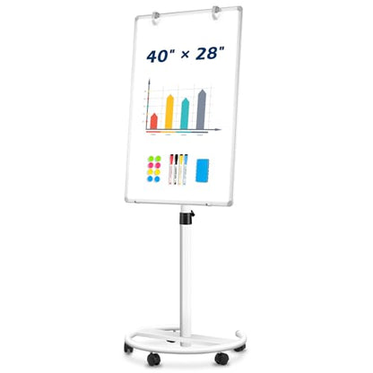 Magnetic Mobile Whiteboard, 40"x28", Height Adjustable Flip Chart Easel - color: Rolling, size: 28"W x 40"H
