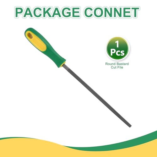 HARFINGTON 8" Round Medium Cut File Double Cut Teeth Medium Metal File High Carbon Steel T12 with Plastic Handle for Metal Wood Finishing Roughing, Grey/Yellow-Green - size: 8", style: Medium Cut