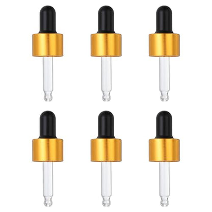 Glass Eye Dropper Caps, 6 Pcs Anodized Aluminum Glass Dropper Closure Top for 5ml(1/6oz) Essential Oils Bottle, Perfume, Lab Experiments, Gold Tone