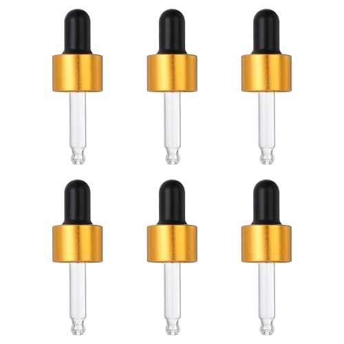 Glass Eye Dropper Caps, 6 Pcs Anodized Aluminum Glass Dropper Closure Top for 5ml(1/6oz) Essential Oils Bottle, Perfume, Lab Experiments, Gold Tone